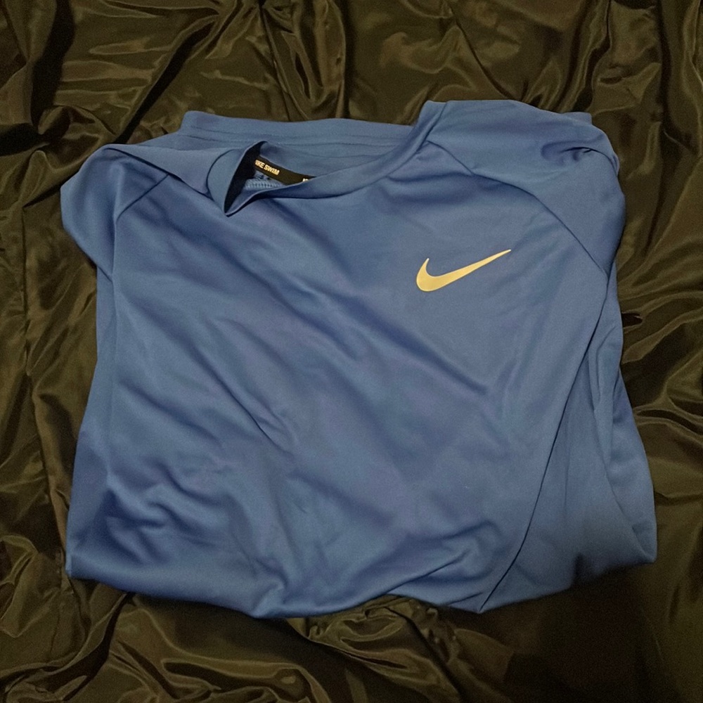 blue nike swim tee shirt